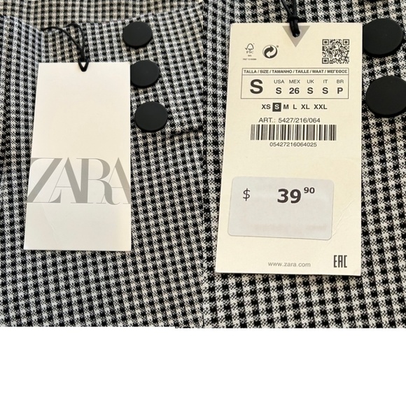 NWT Zara Black/White Check Crop Side Zip Leggings with Black Buttons Size S - Picture 13 of 17